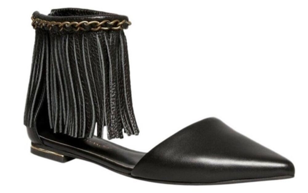 Rebecca Minkoff Women's Black Fringe Flats Size 6.5M Casual Shoes